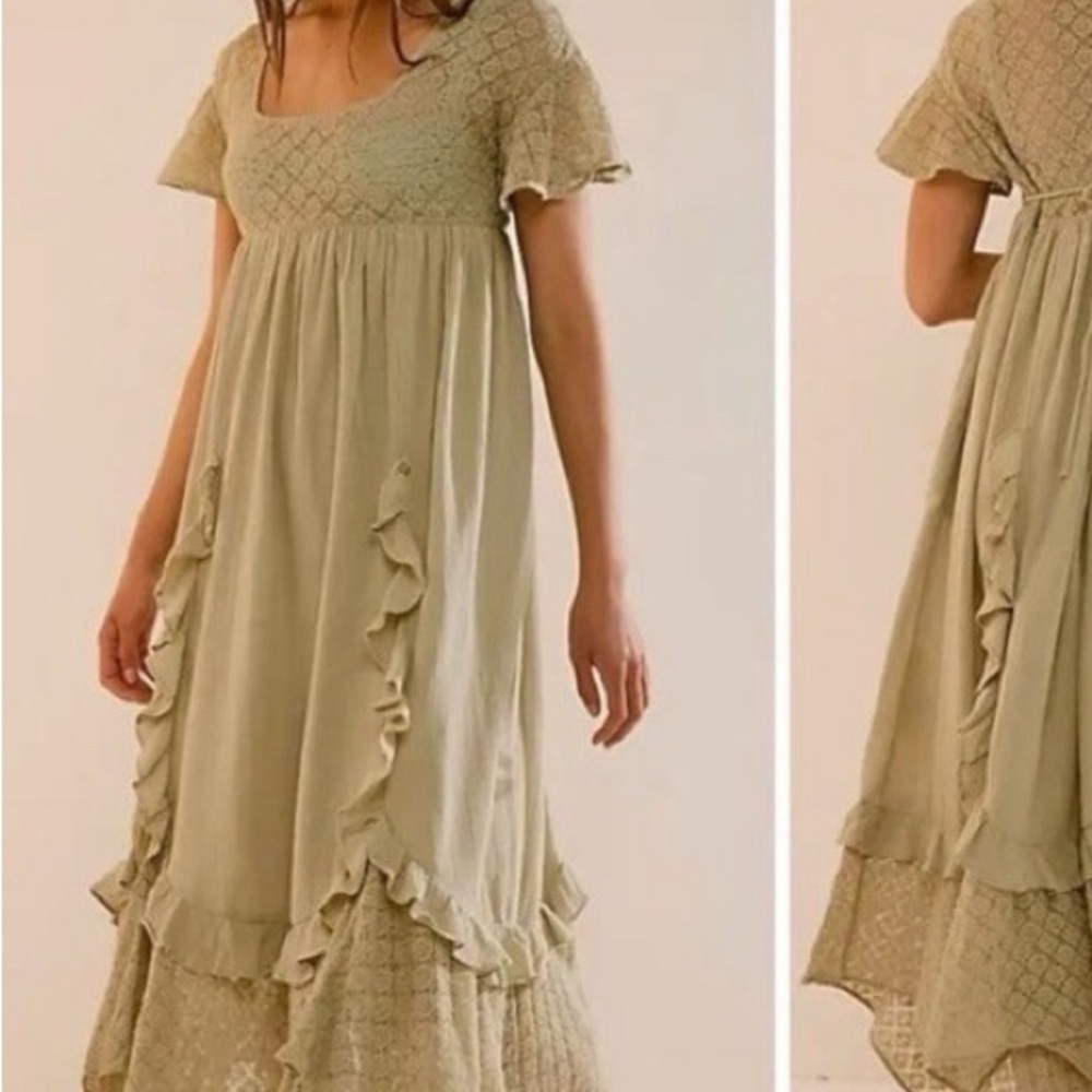 Free People Sage Green Ruffle Maxi Dress